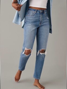 American Eagle Ripped Mom Jeans with Comfort Stretch Waistband Size 12